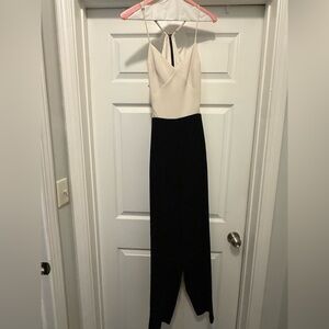 BCBGeneration Two-Tone Cream and Black Wide-Leg Jumpsuit